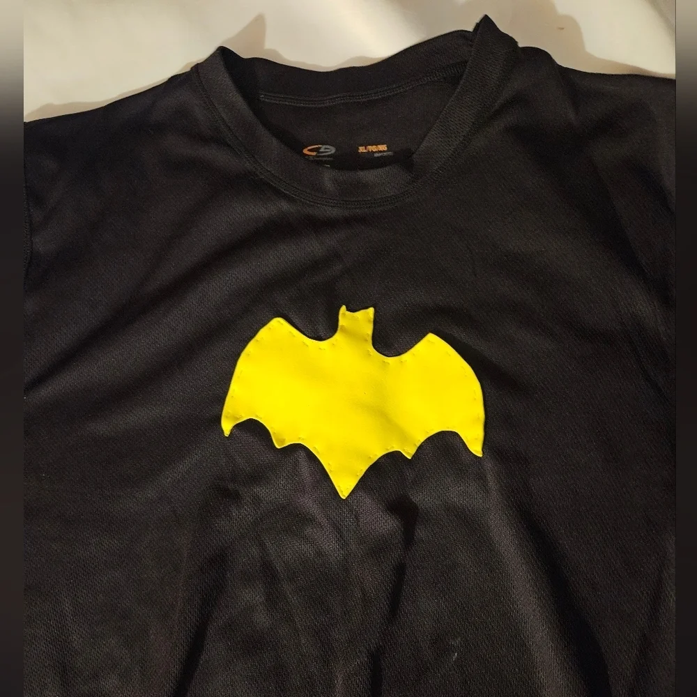 Hand Crafted Upcycled Long Sleeve Tee Black Yellow Batman Halloween Costume L